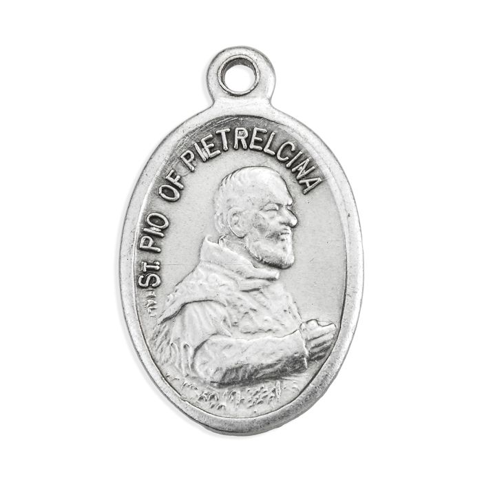 1" Oval Antiqued Silver Oxidized Saint Padre Pio Medal