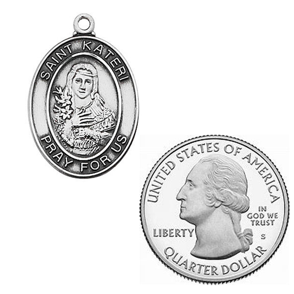 Sterling St Kateri Medal on 18" Chain