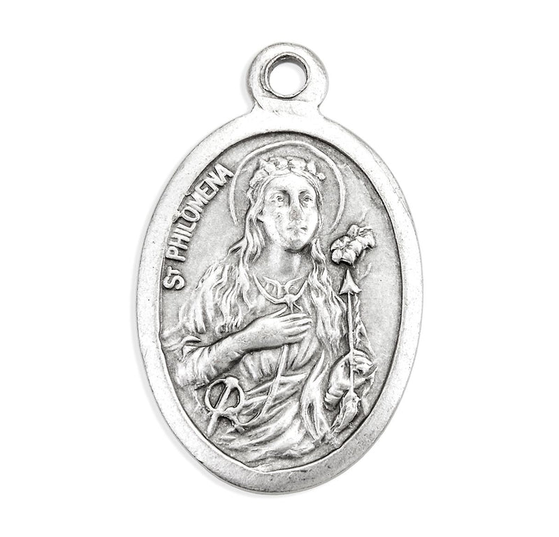 1" Oval Antiqued Silver Oxidized Saint Philomena Medal