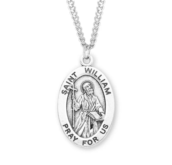 Patron Saint William Oval Sterling Silver Medal