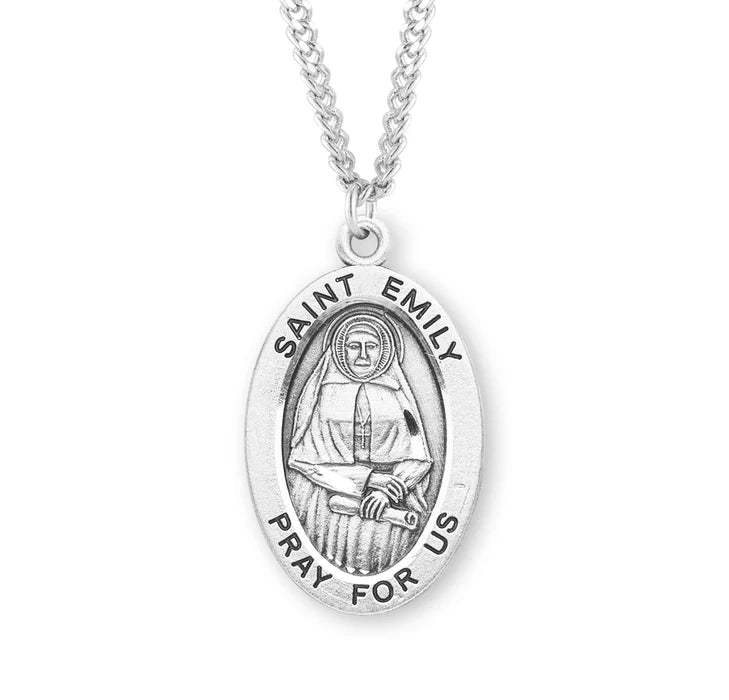 Patron Saint Emily Oval Sterling Silver Medal