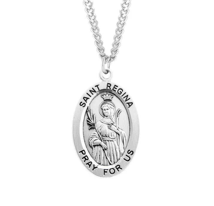 Patron Saint Regina Oval Sterling Silver Medal