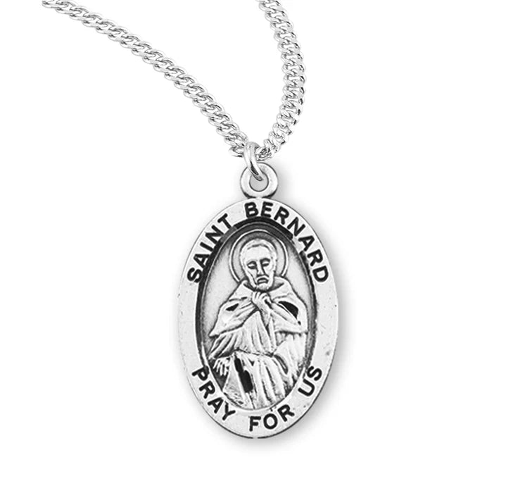 Patron Saint Bernard Oval Sterling Silver Medal