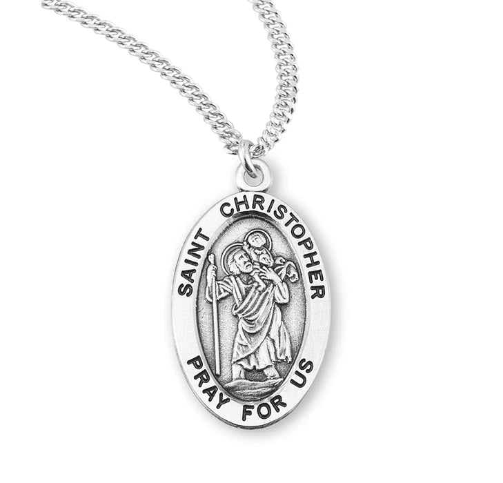 Patron Saint Christopher Oval Sterling Silver Medal