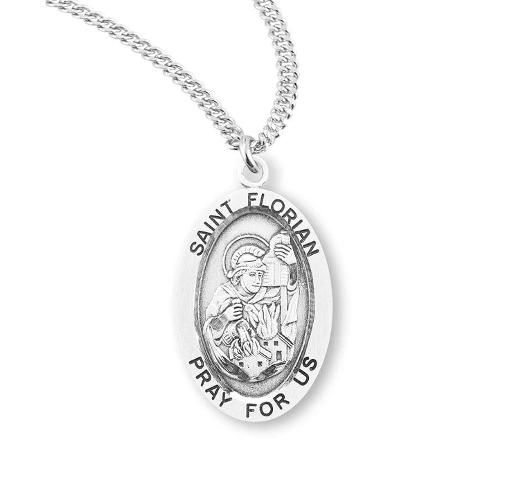 Patron Saint Florian Oval Sterling Silver Medal