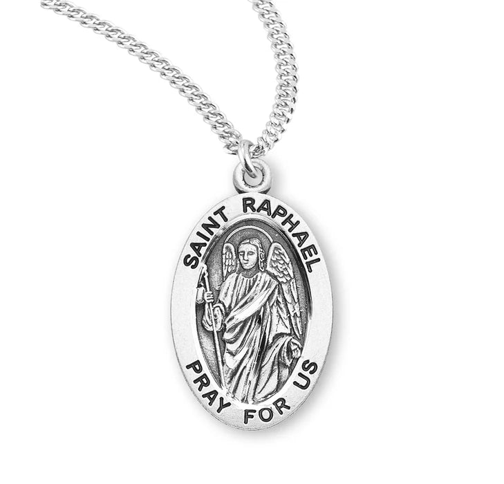 Patron Saint Raphael Archangel Oval Sterling