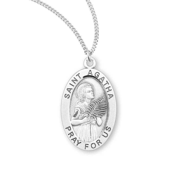 Patron Saint Agatha Oval Sterling Silver Medal