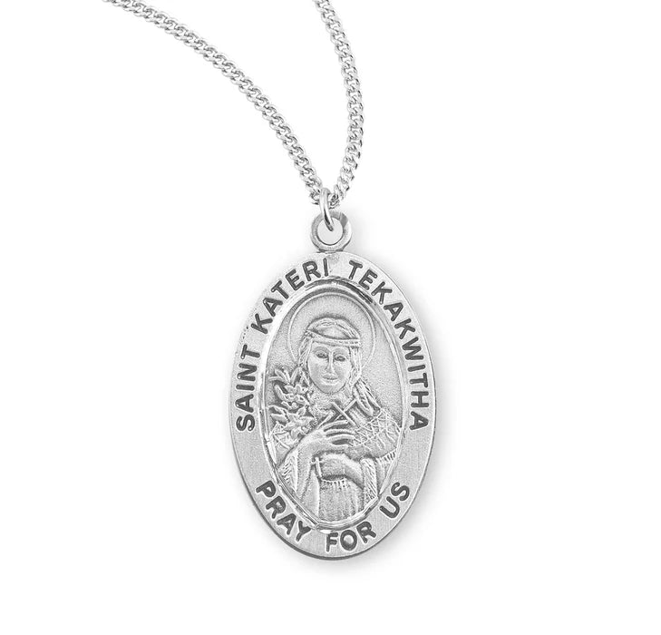 Patron Saint Kateri Tekakwitha Oval Sterling Silver Medal