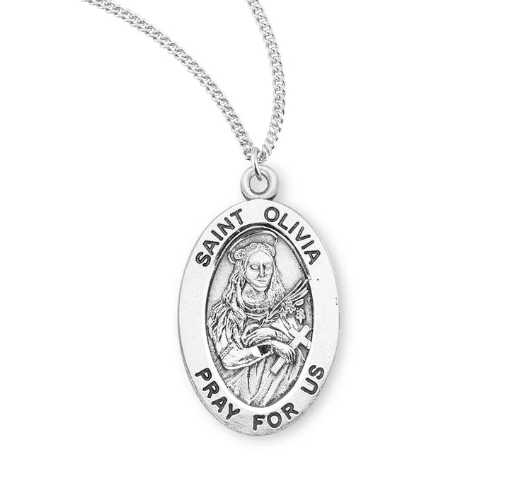 Patron Saint Olivia Oval Sterling Silver Medal