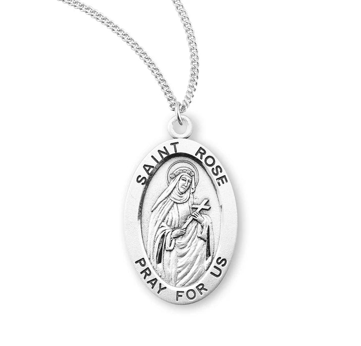 Patron Saint Rose Oval Sterling Silver Medal