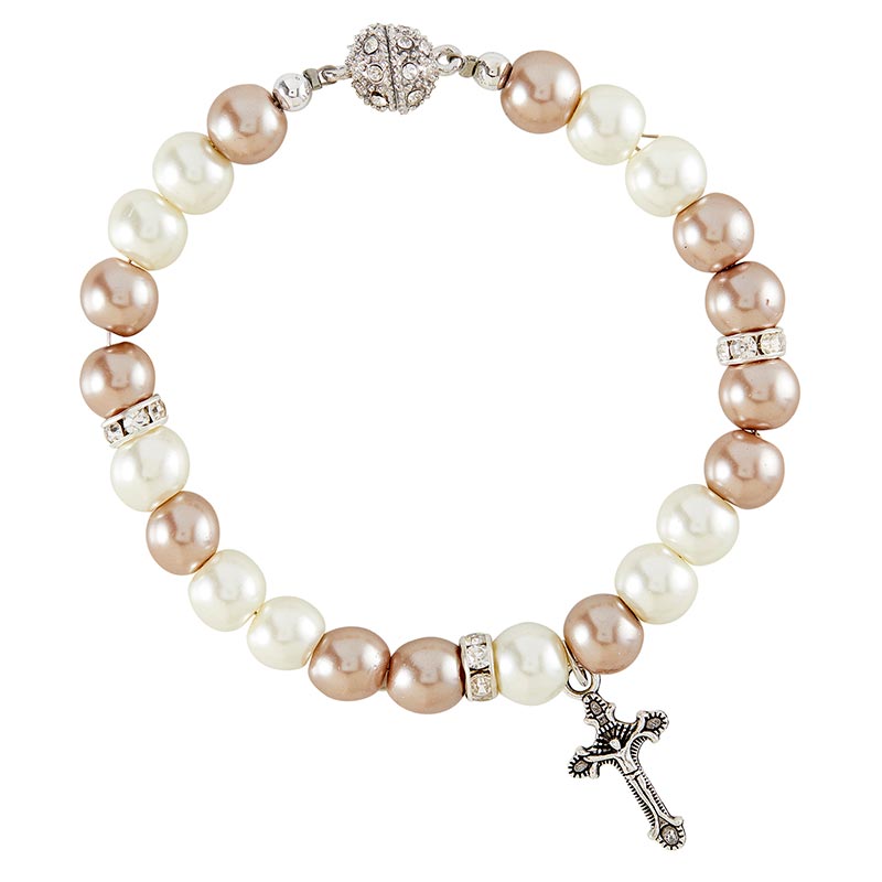 Two-Tone Pearl Wedding Bracelet with Dangle