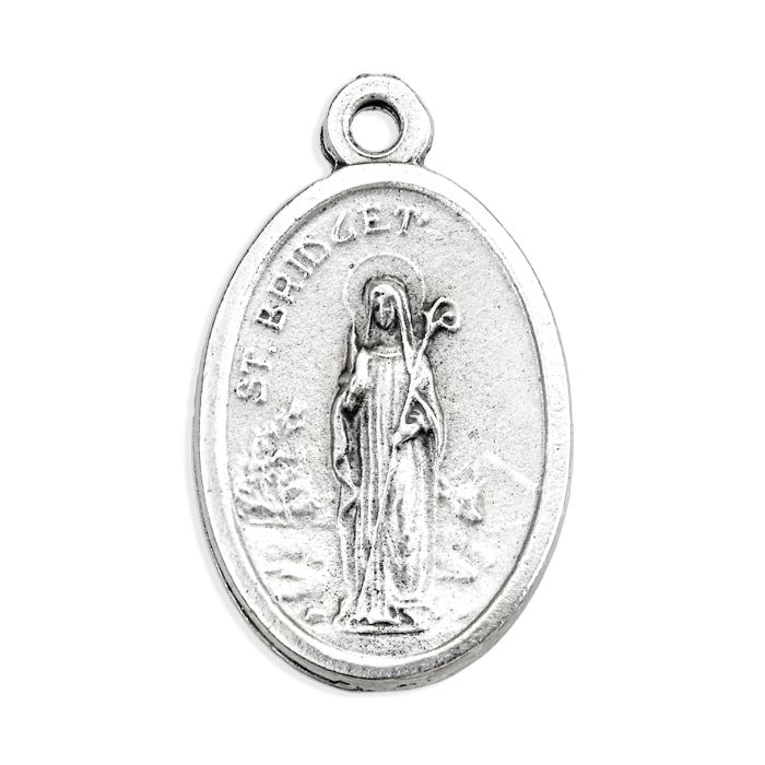 1" Oval Antiqued Silver Oxidized Saint Bridget Medal