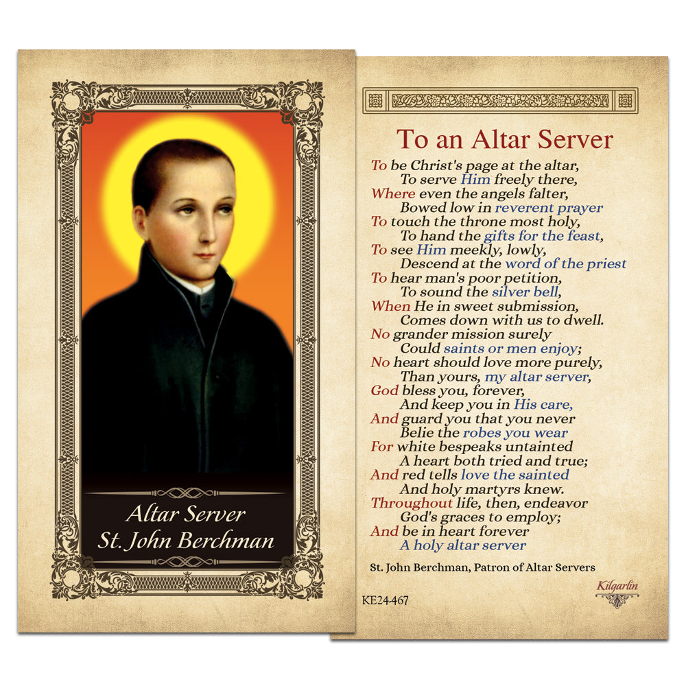 Altar Server St. John Berchman Kilgarlin Laminated Prayer Card ...