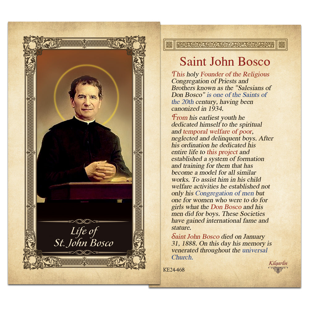 Life of St. John Bosco Kilgarlin Laminated Prayer Card - ShopCatholic